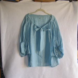CP Shades Light Blue Linen Peasant Smock Blouse